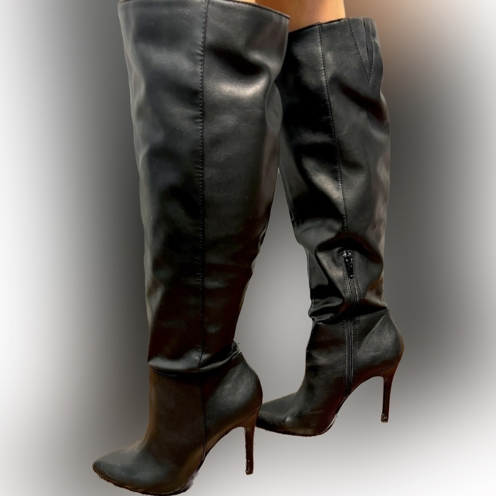 Vegan Leather Black Boots Size 8